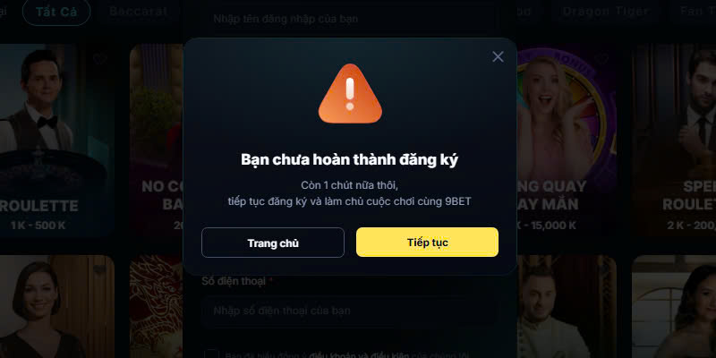 Các tình huống đăng ký 9BET bị lỗi